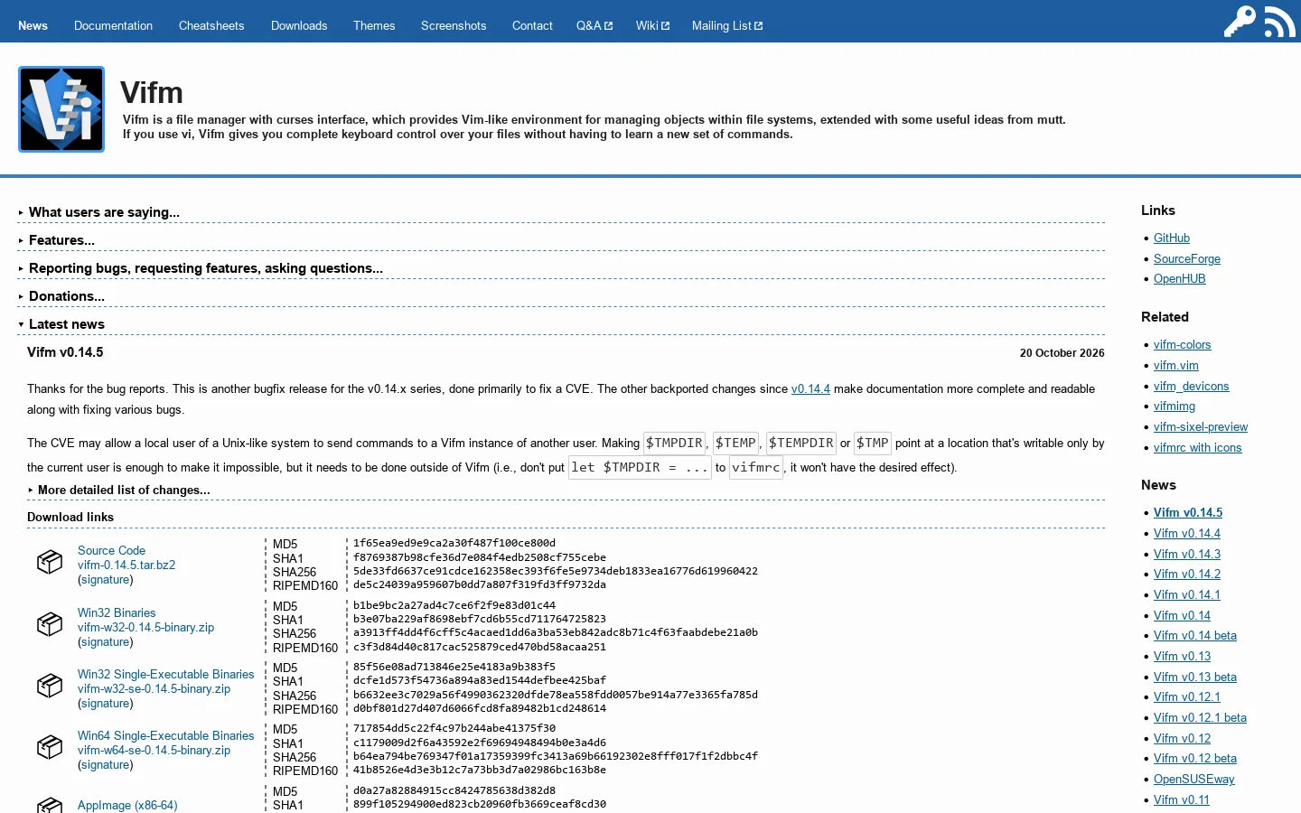 Vifm Homepage screenshot