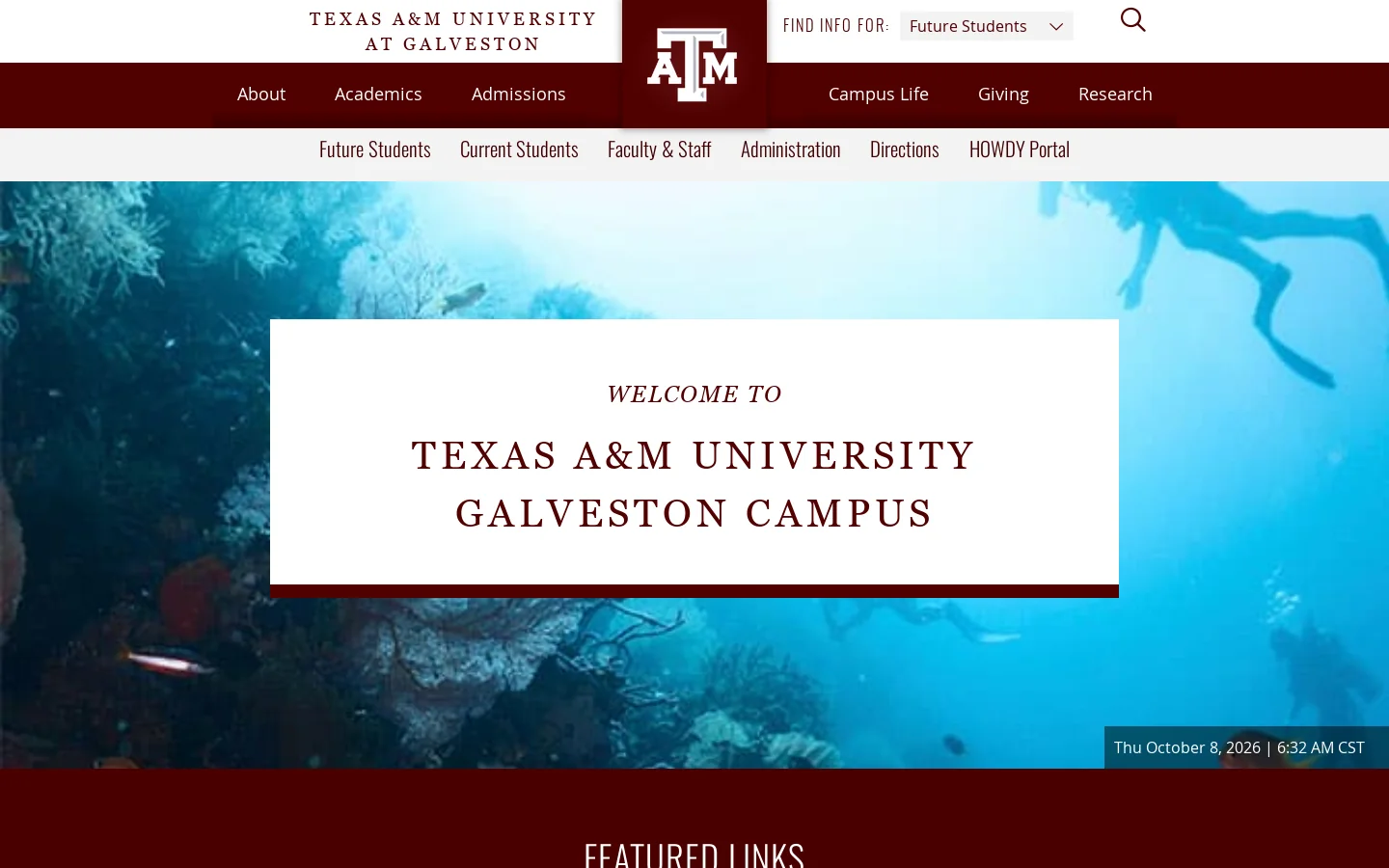 Texas A&M University at Galveston - Texas A&M Galveston, TX Homepage screenshot
