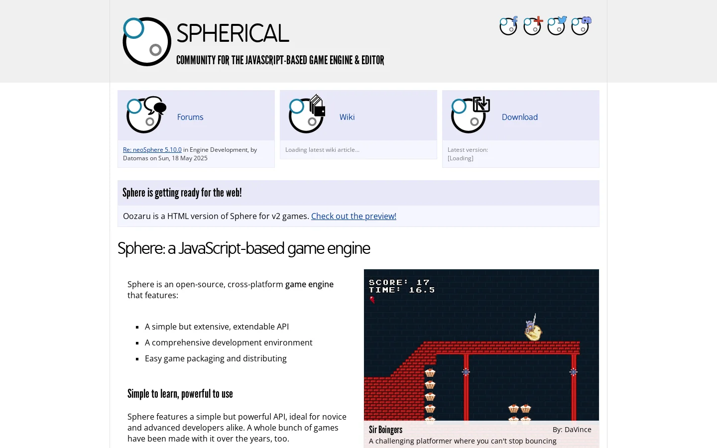 Spherical - Game Development Community Homepage screenshot