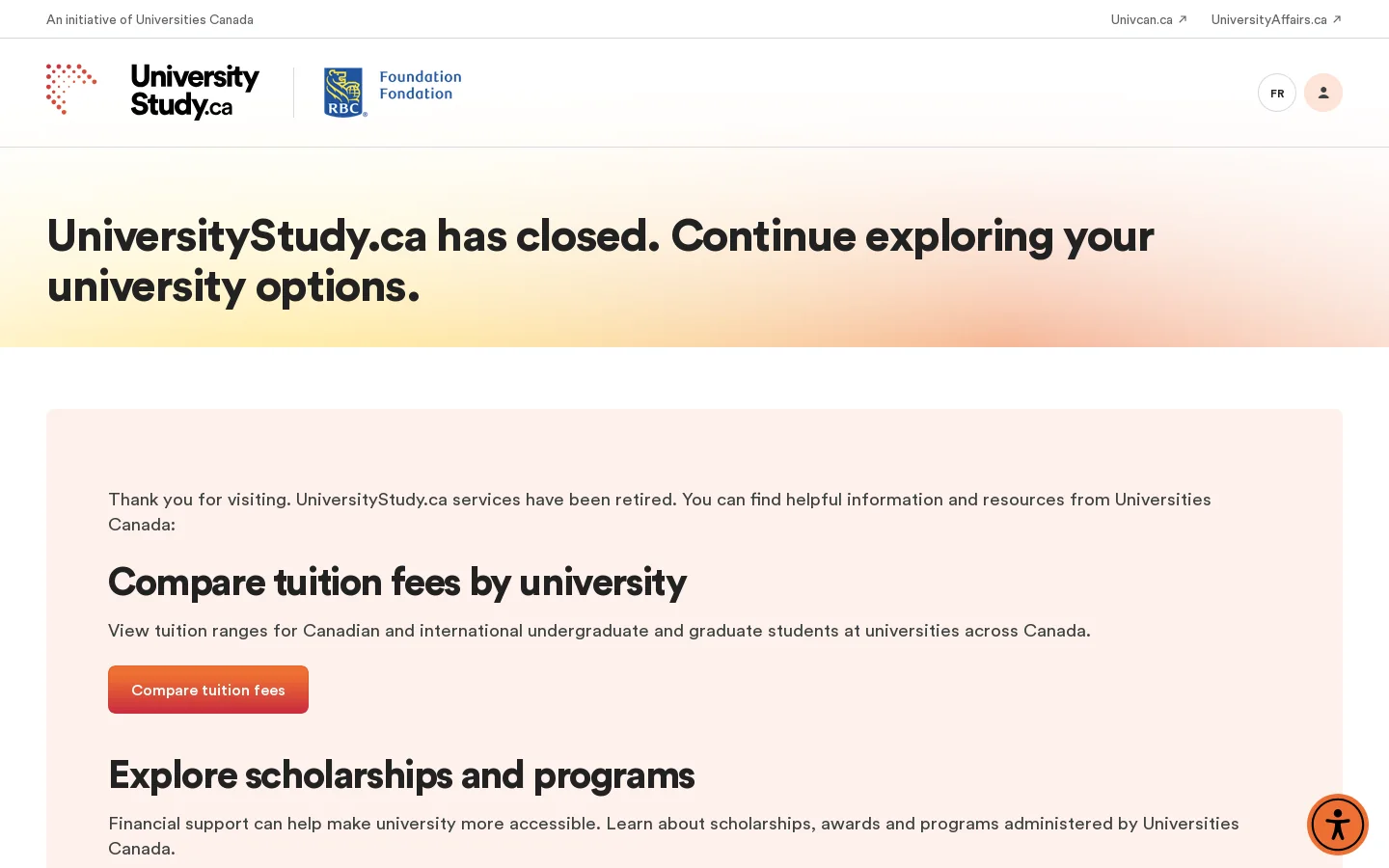 University Study Homepage screenshot