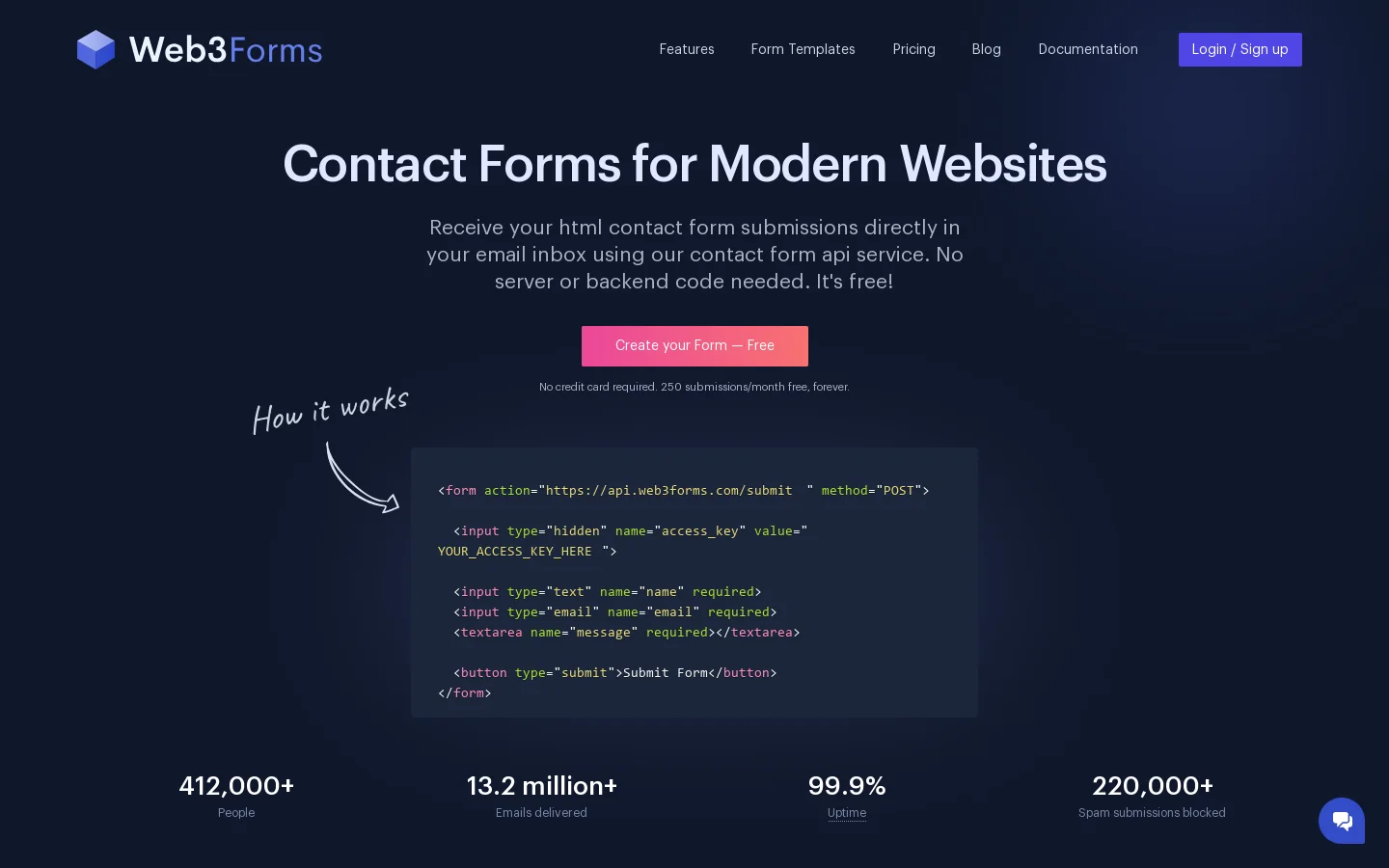 Web3Forms Homepage screenshot