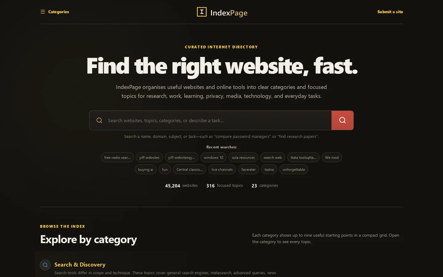 IndexPage Homepage screenshot