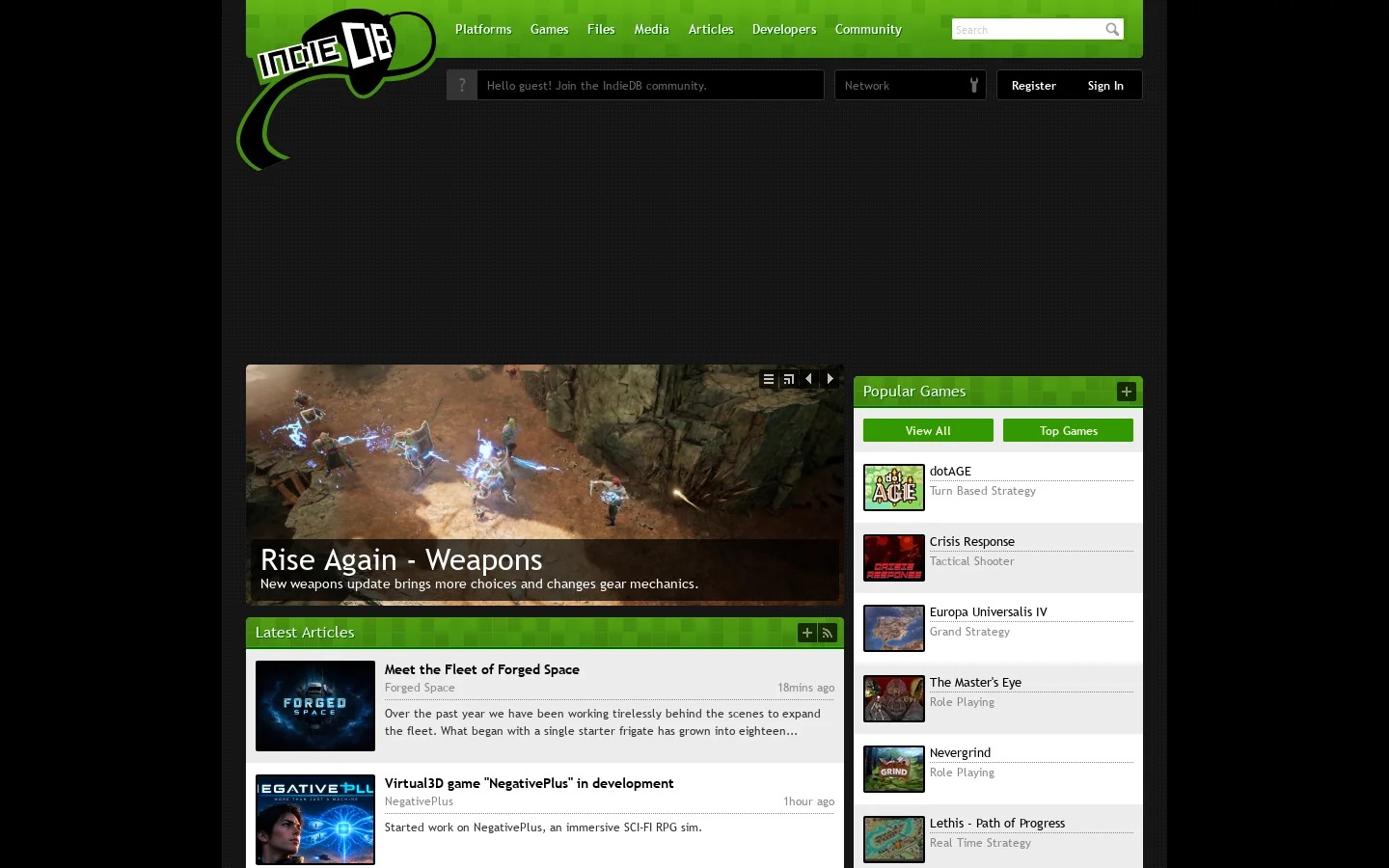 IndieDB Homepage screenshot