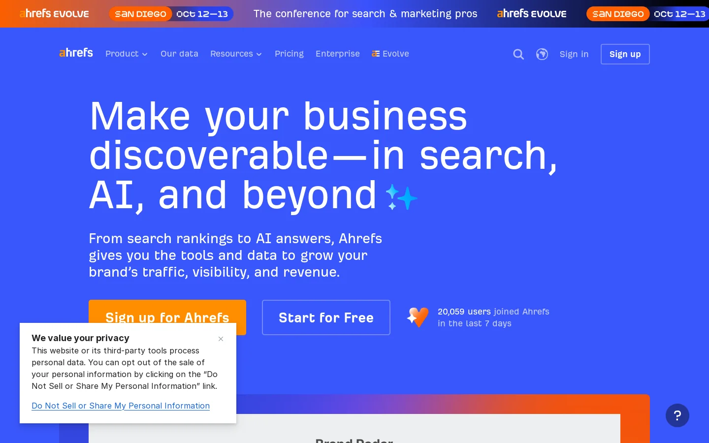 Ahrefs Homepage screenshot