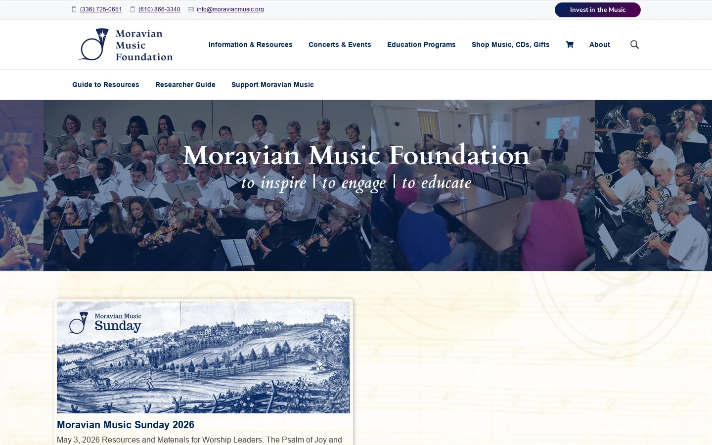 Moravian Music Foundation Homepage screenshot