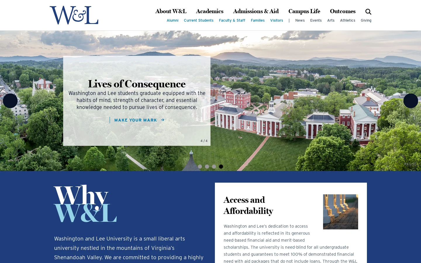 Washington and Lee University Homepage screenshot