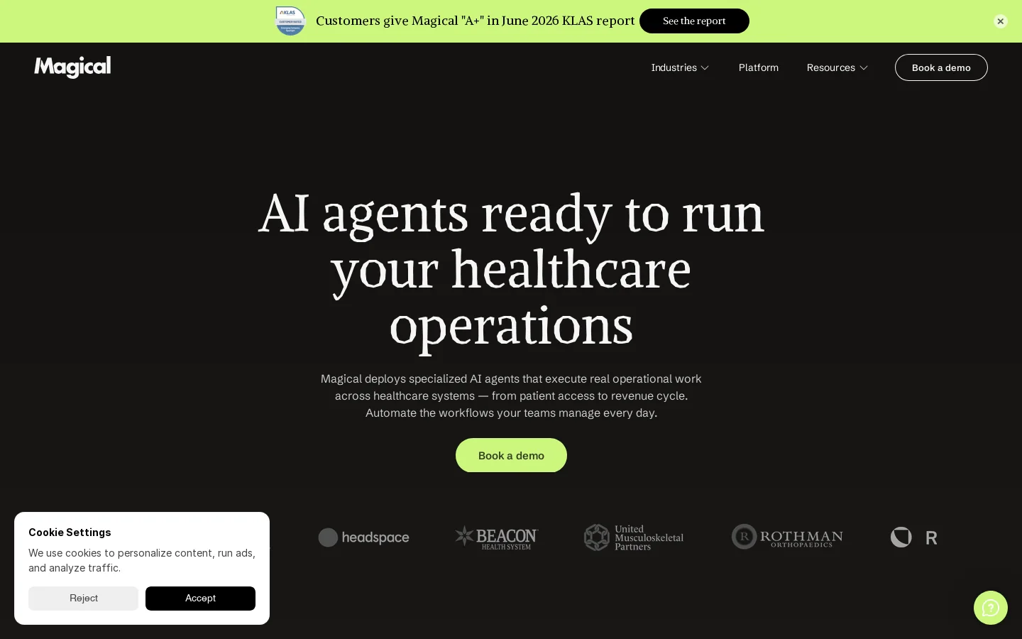 Magical | AI Agents for Healthcare Operations Homepage screenshot