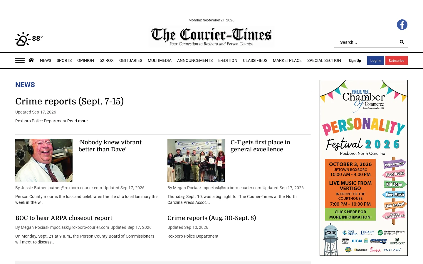 personcountylife.com Homepage screenshot