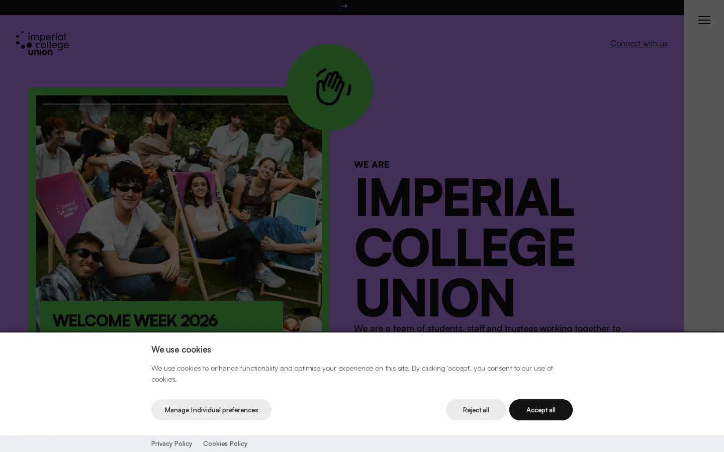 Imperial College Union Homepage screenshot