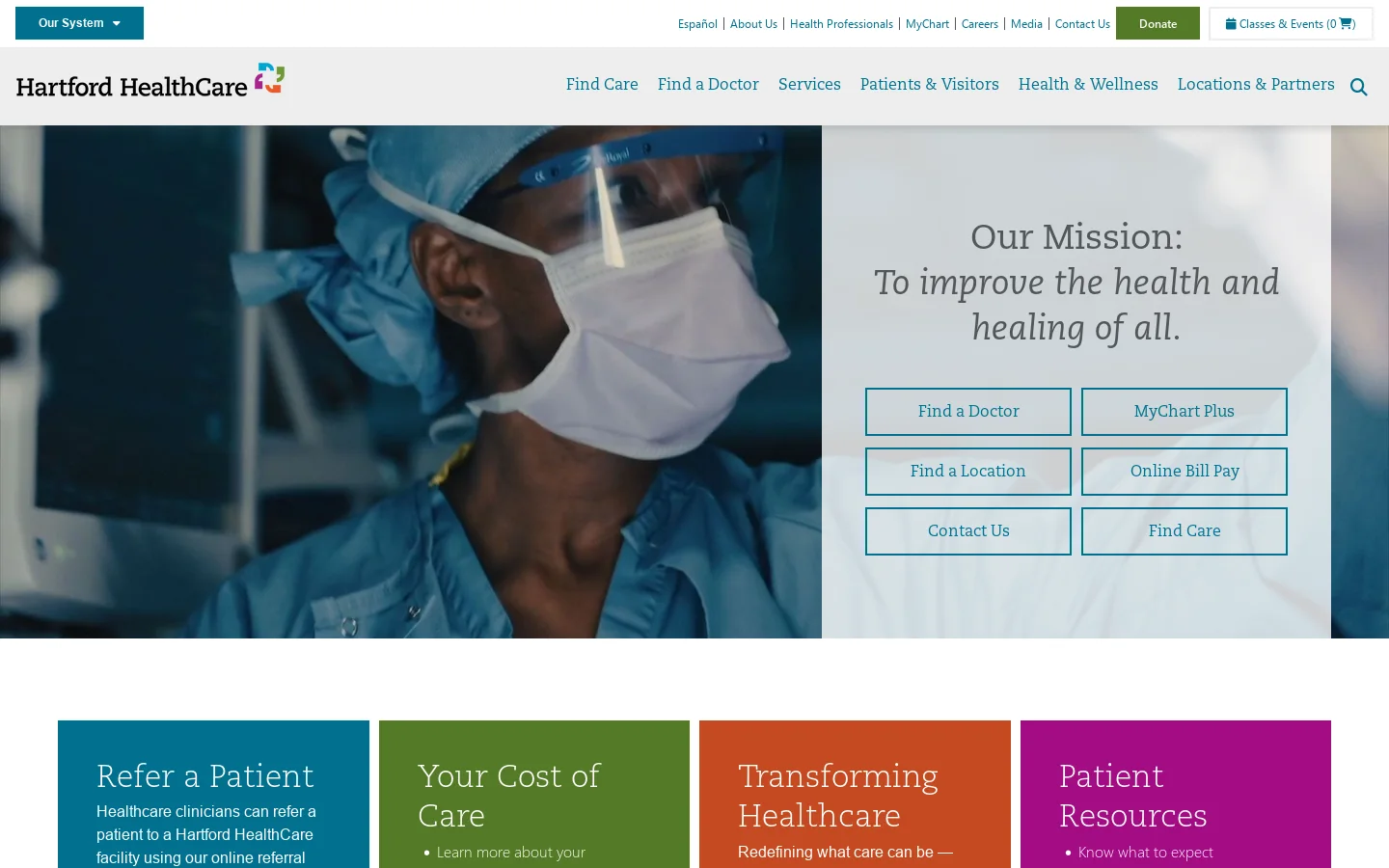 Hartford HealthCare Homepage screenshot