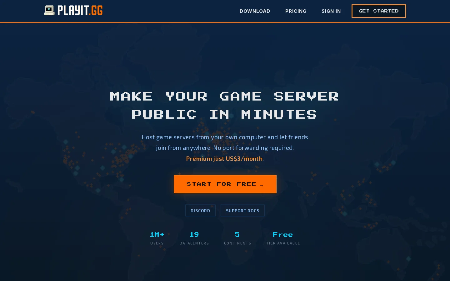 playit.gg Homepage screenshot