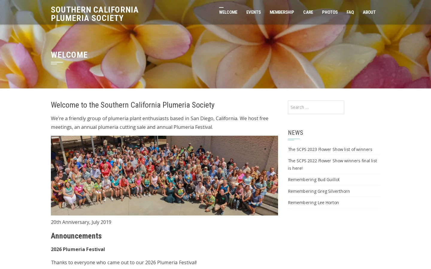 Southern California Plumeria Society Homepage screenshot