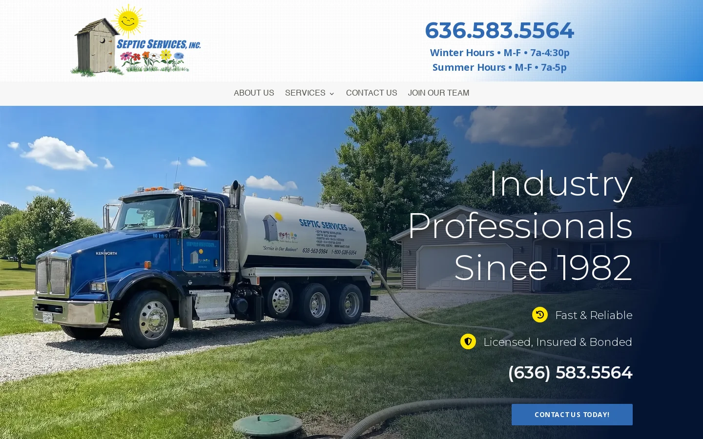 Septic Services Homepage screenshot