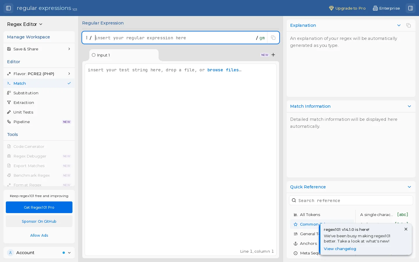 regex101 Homepage screenshot