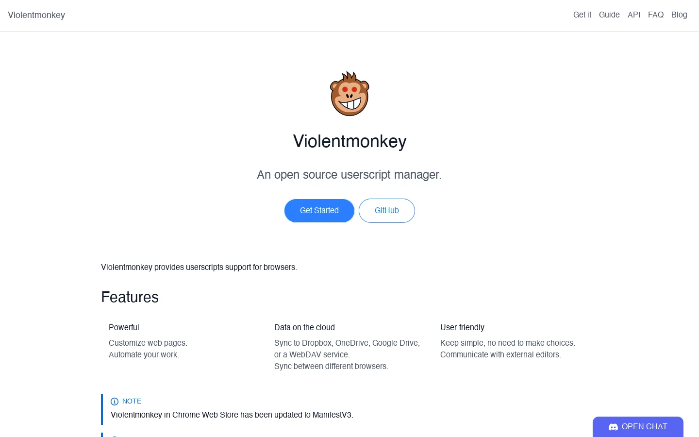 Violentmonkey Homepage screenshot