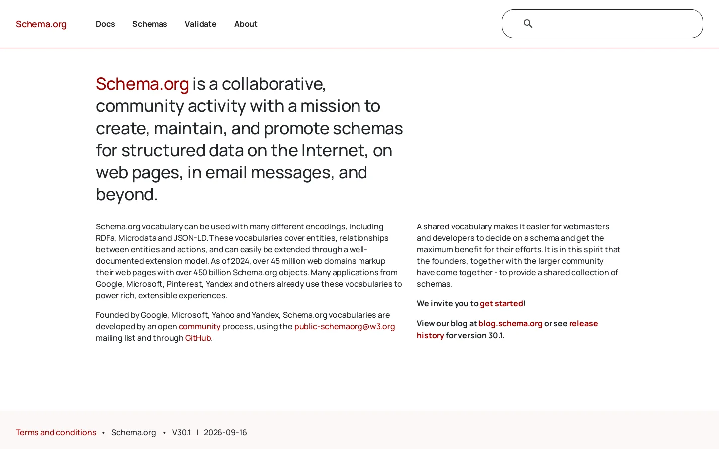 Schema.org Homepage screenshot