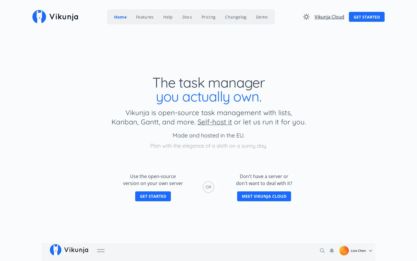 Vikunja Homepage screenshot