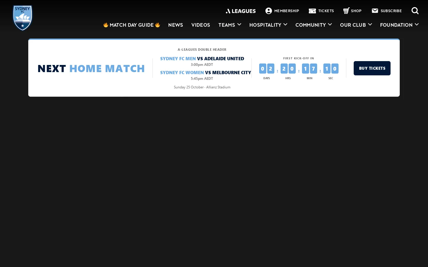 Sydney FC Homepage screenshot