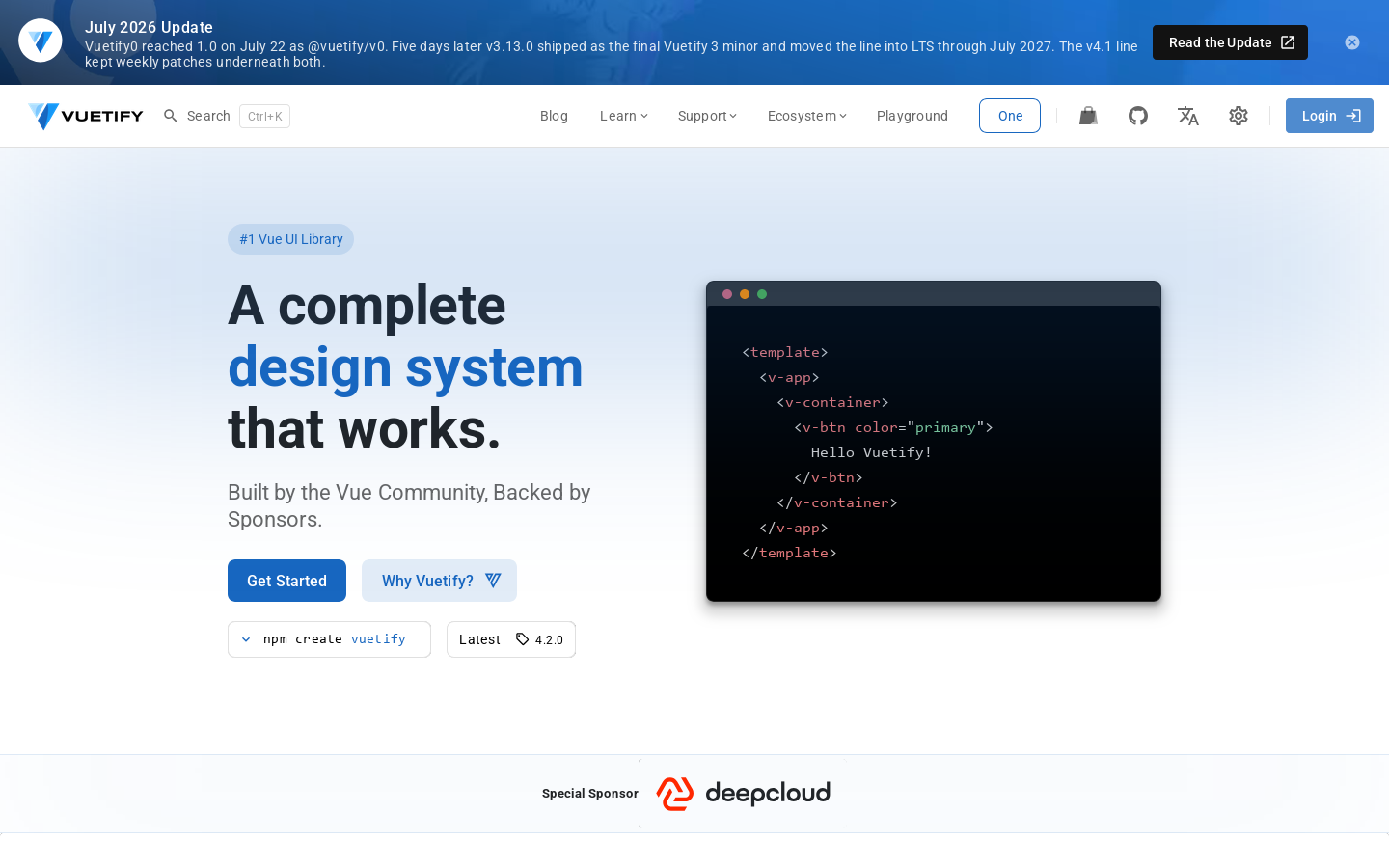 Vuetify — A Vue Component Framework Homepage screenshot