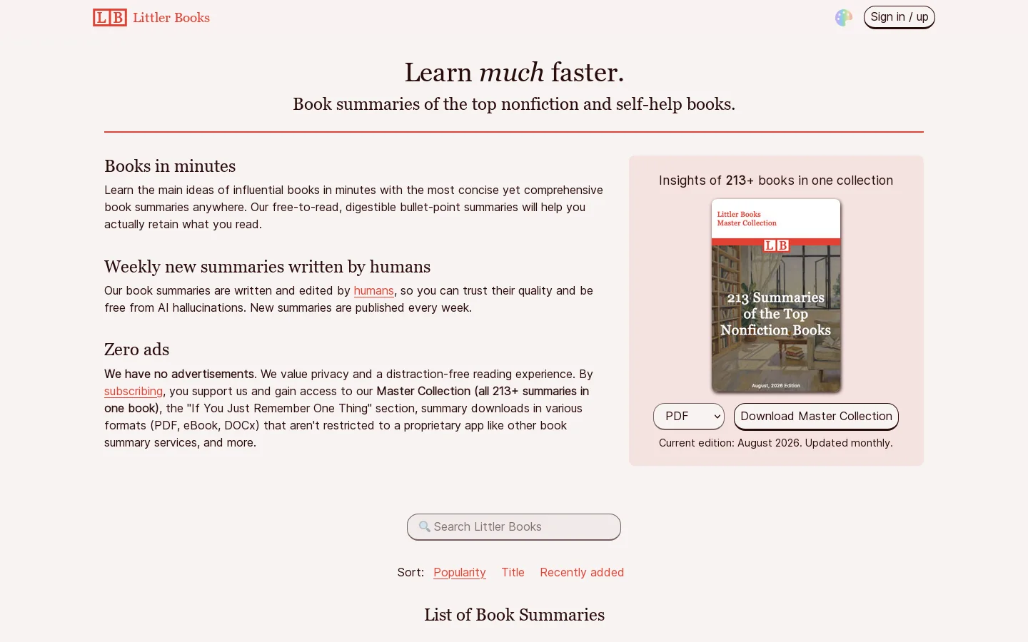 Littler Books Homepage screenshot