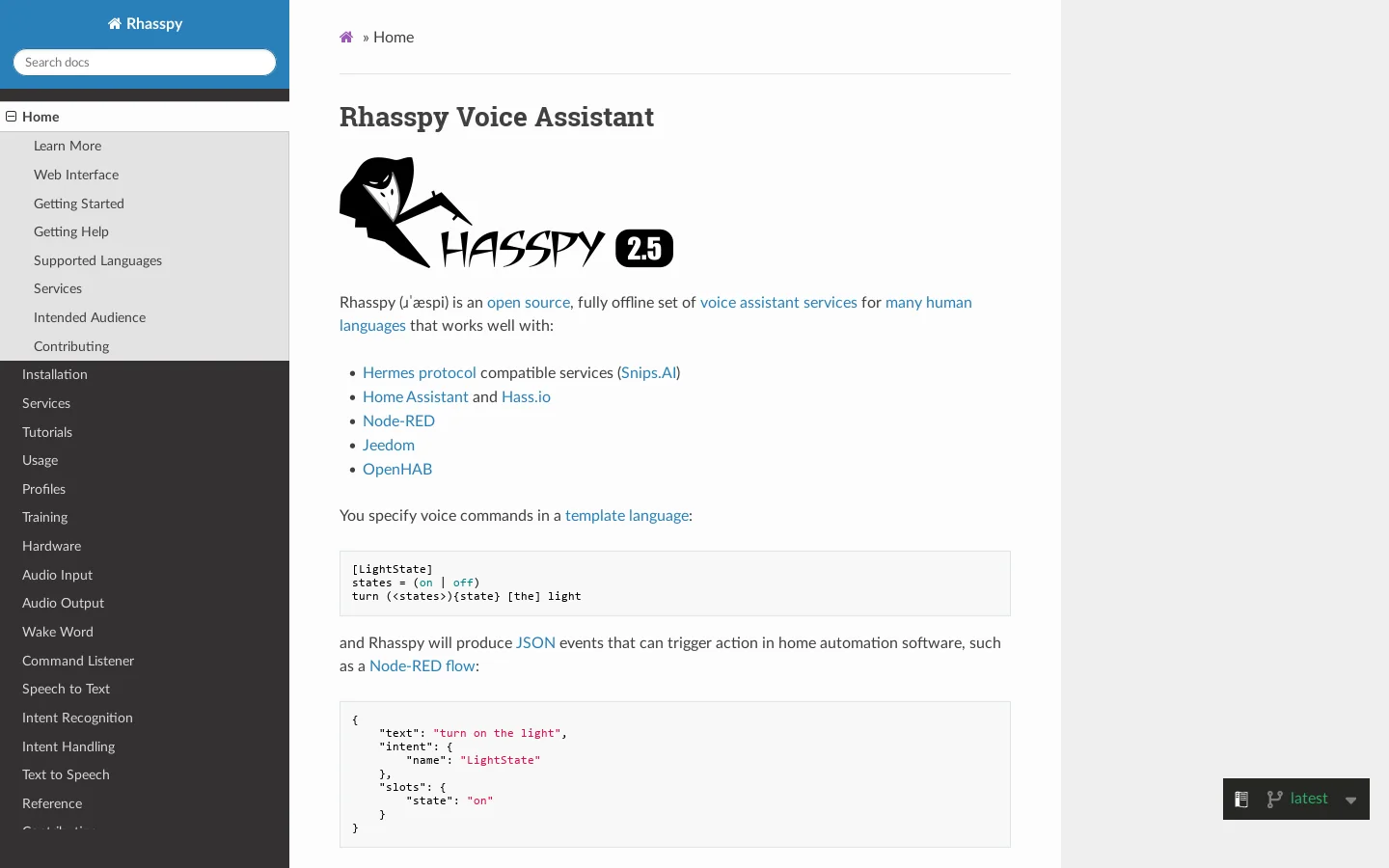 Rhasspy Homepage screenshot