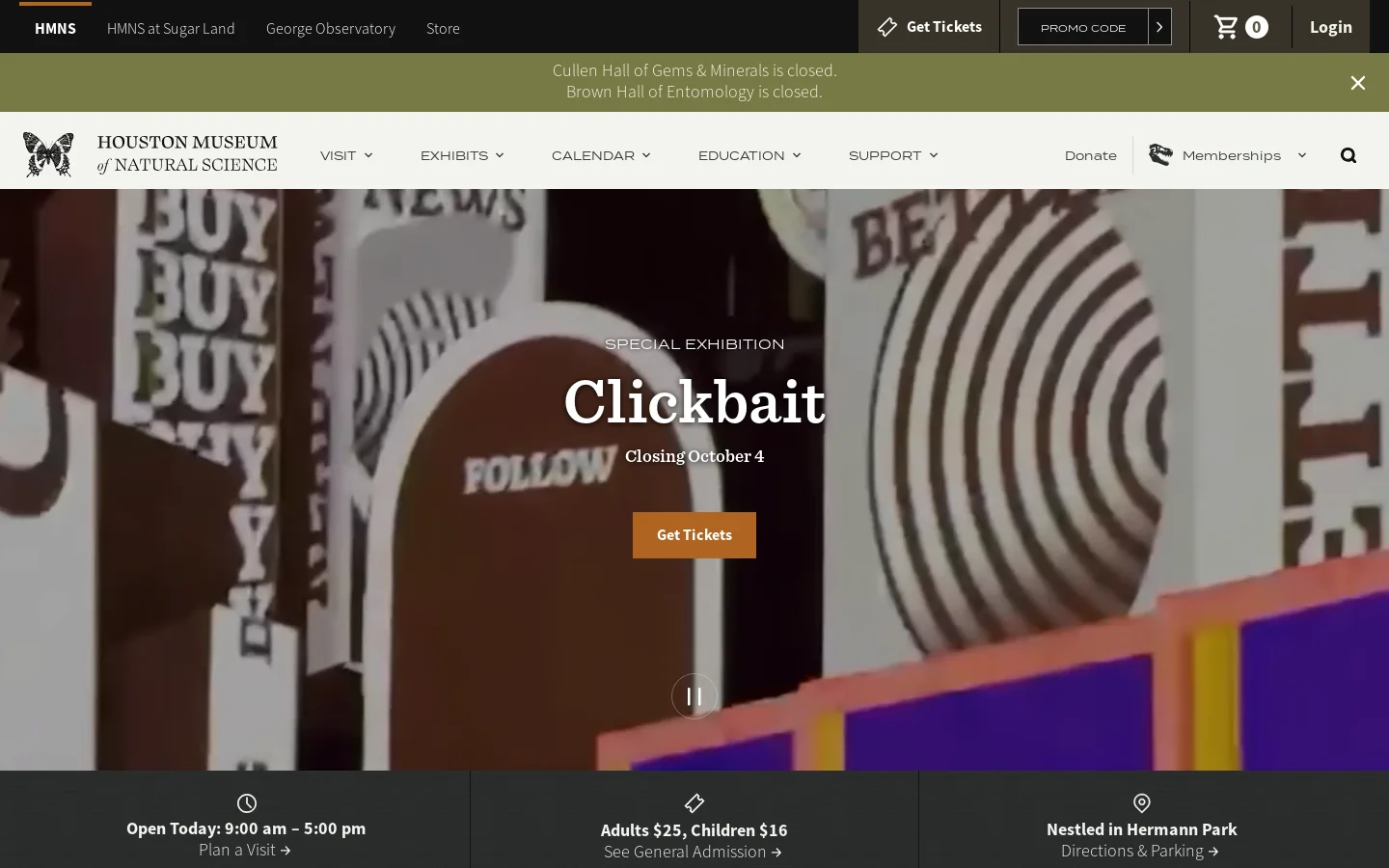 Houston Museum of Natural Science Homepage screenshot