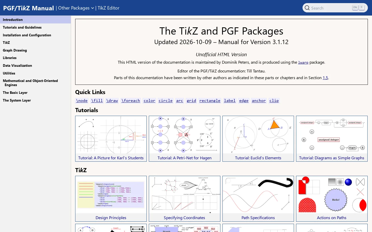PGF/TikZ Manual - Complete Online Documentation Homepage screenshot