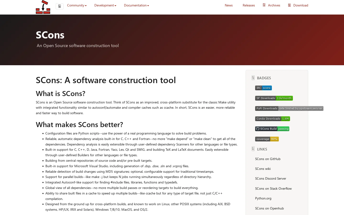 SCons Homepage screenshot