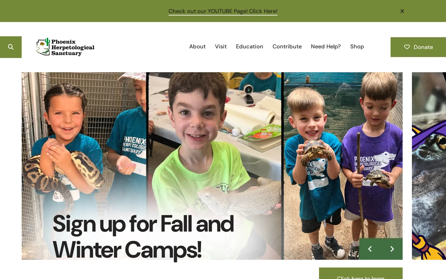 Phoenix Herpetological Sanctuary Homepage screenshot