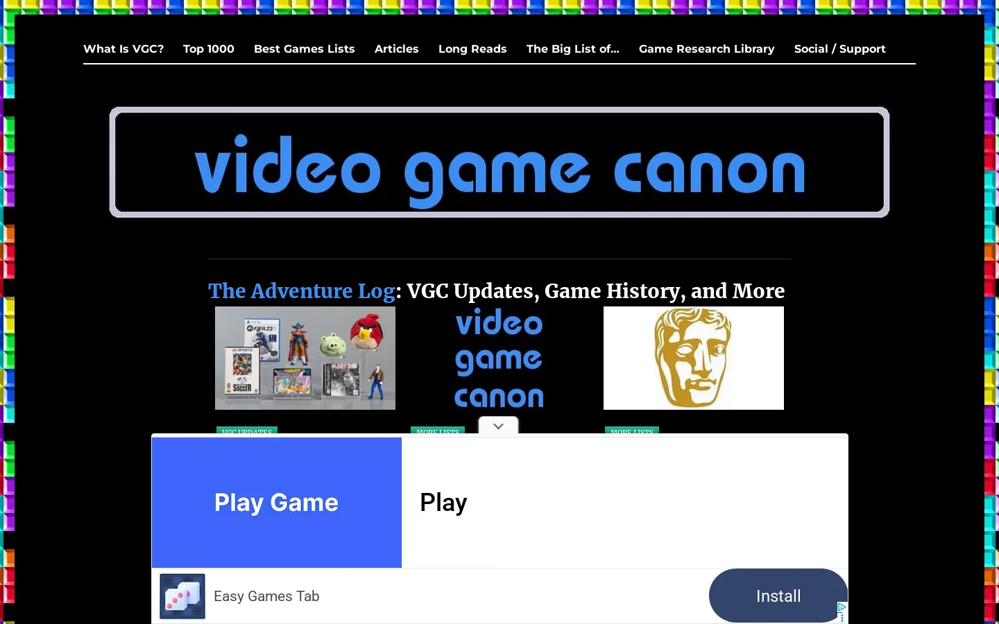 Video Game Canon Homepage screenshot
