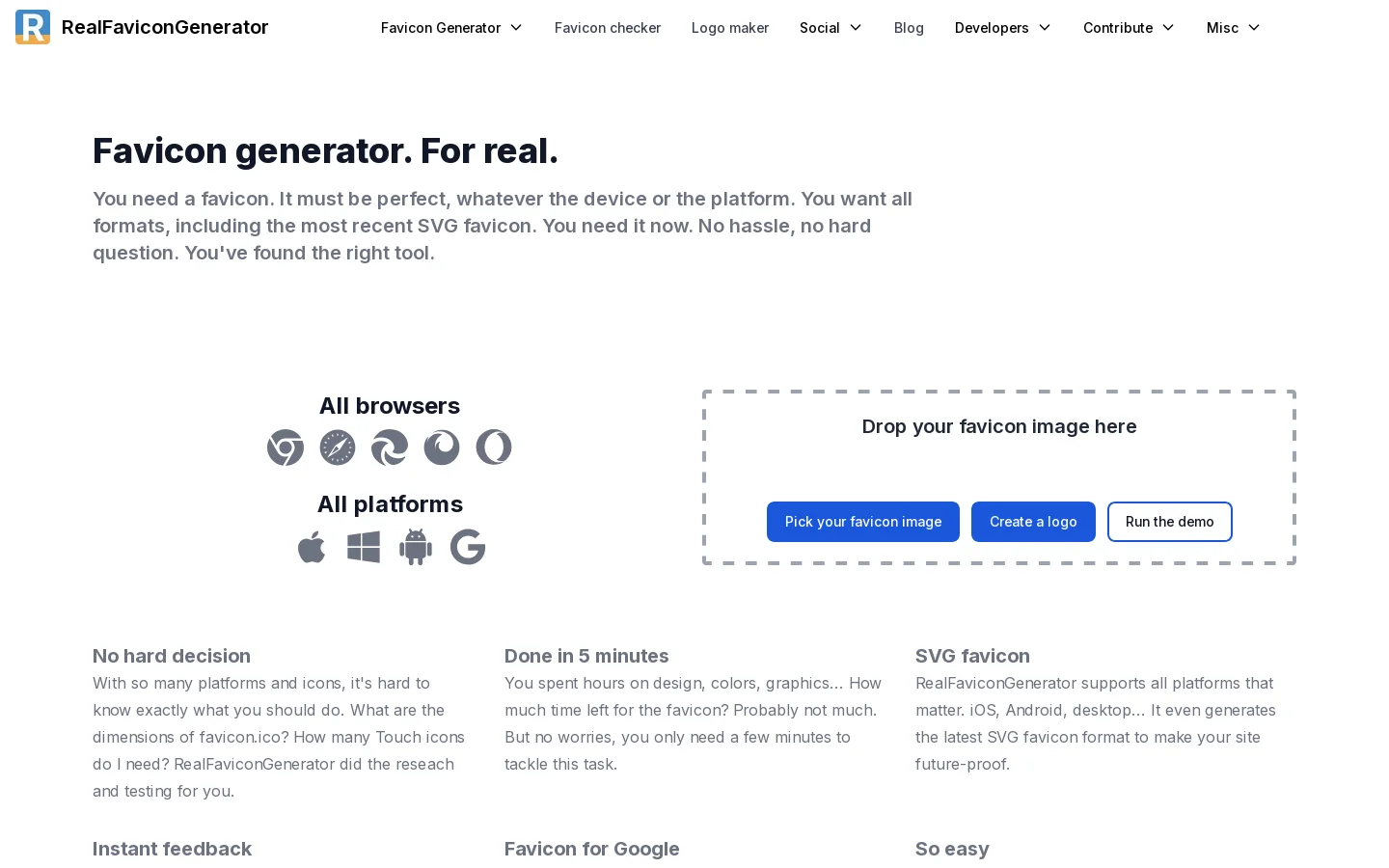 Favicon Generator for perfect icons on all browsers Homepage screenshot