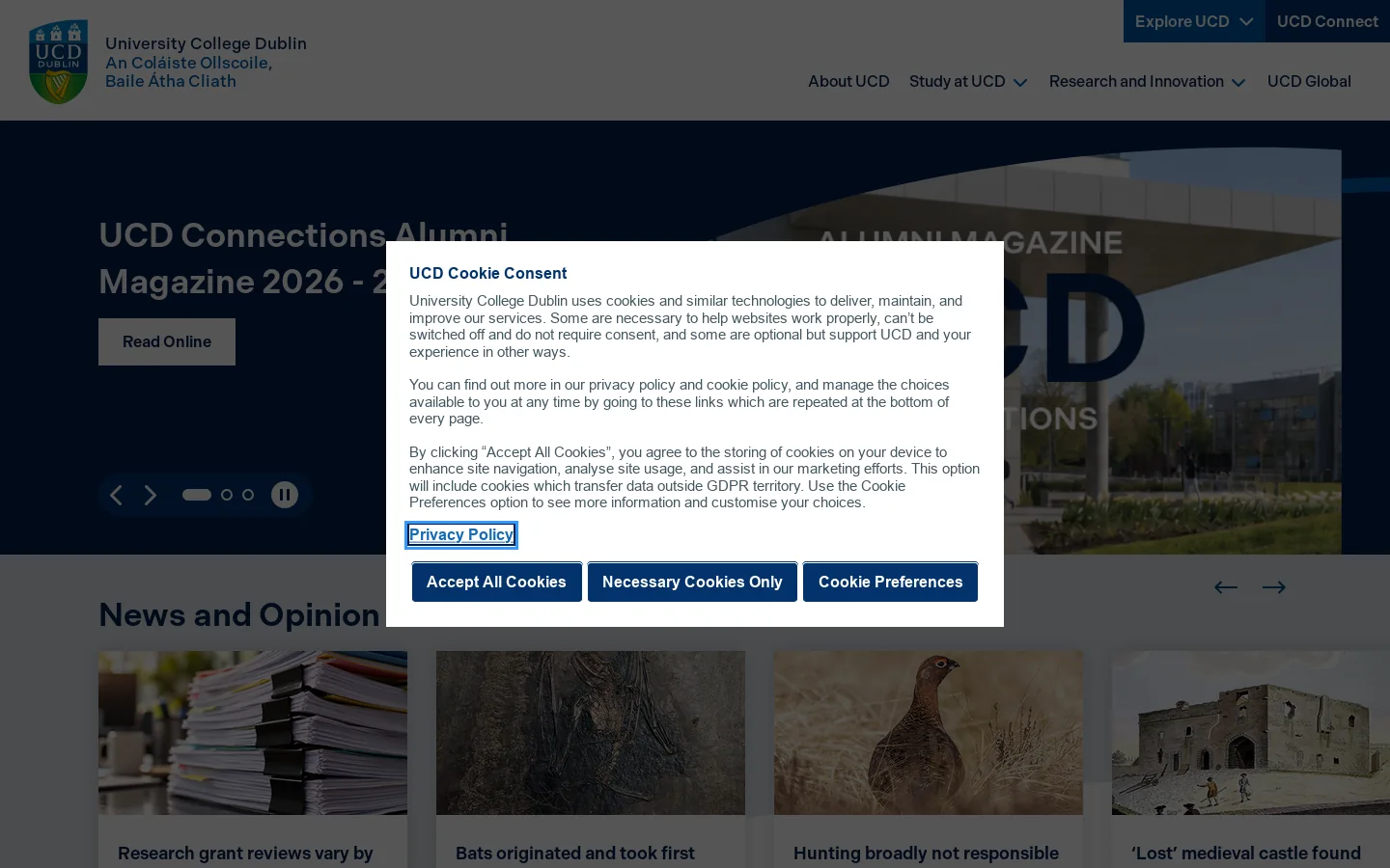University College Dublin Homepage screenshot