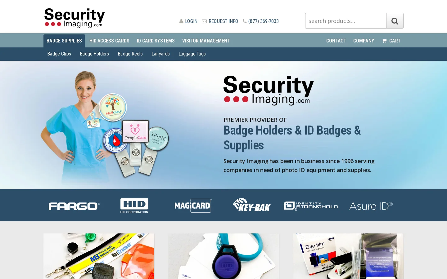 ID Badge & Access Control Card Supplies | Lanyards, Strap Clips, Reels, Holders | Photo ID Card Printers, Accessories & Attachments Homepage screenshot