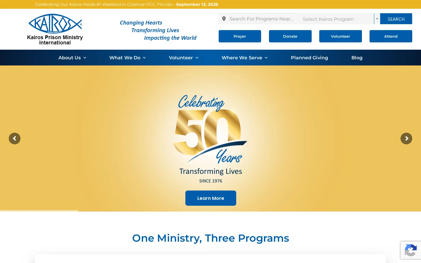 Kairos Prison Ministry International Homepage screenshot