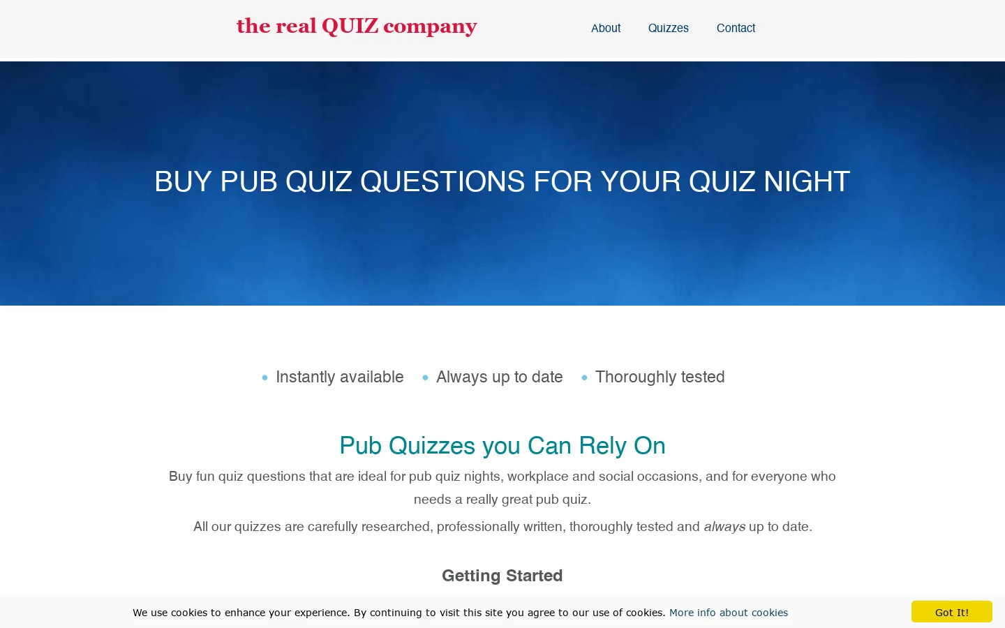 Buy Pub Quiz Questions for your Quiz Night Homepage screenshot