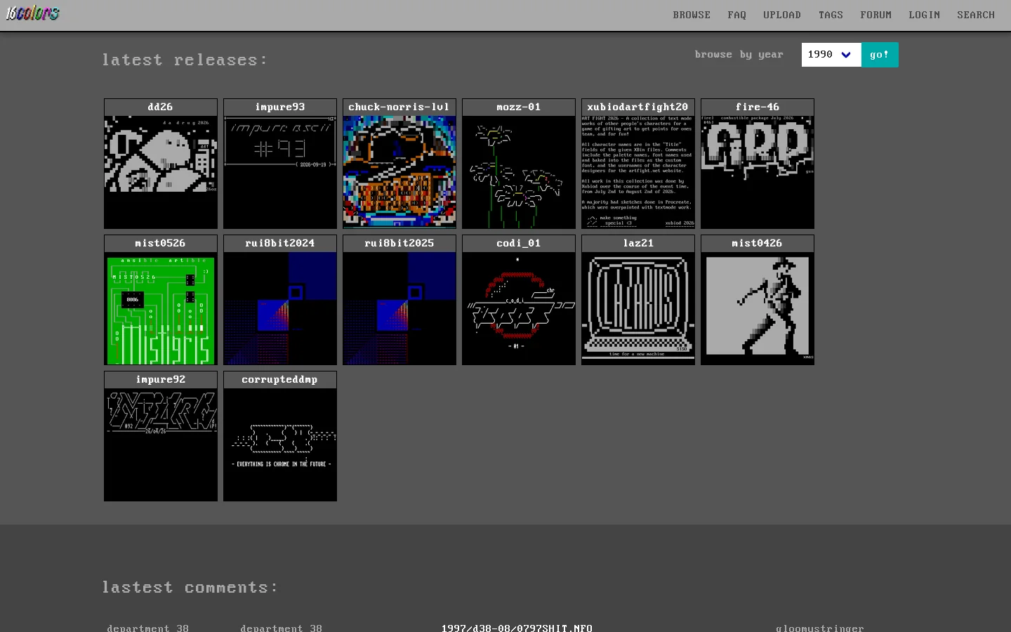 16colo.rs Homepage screenshot