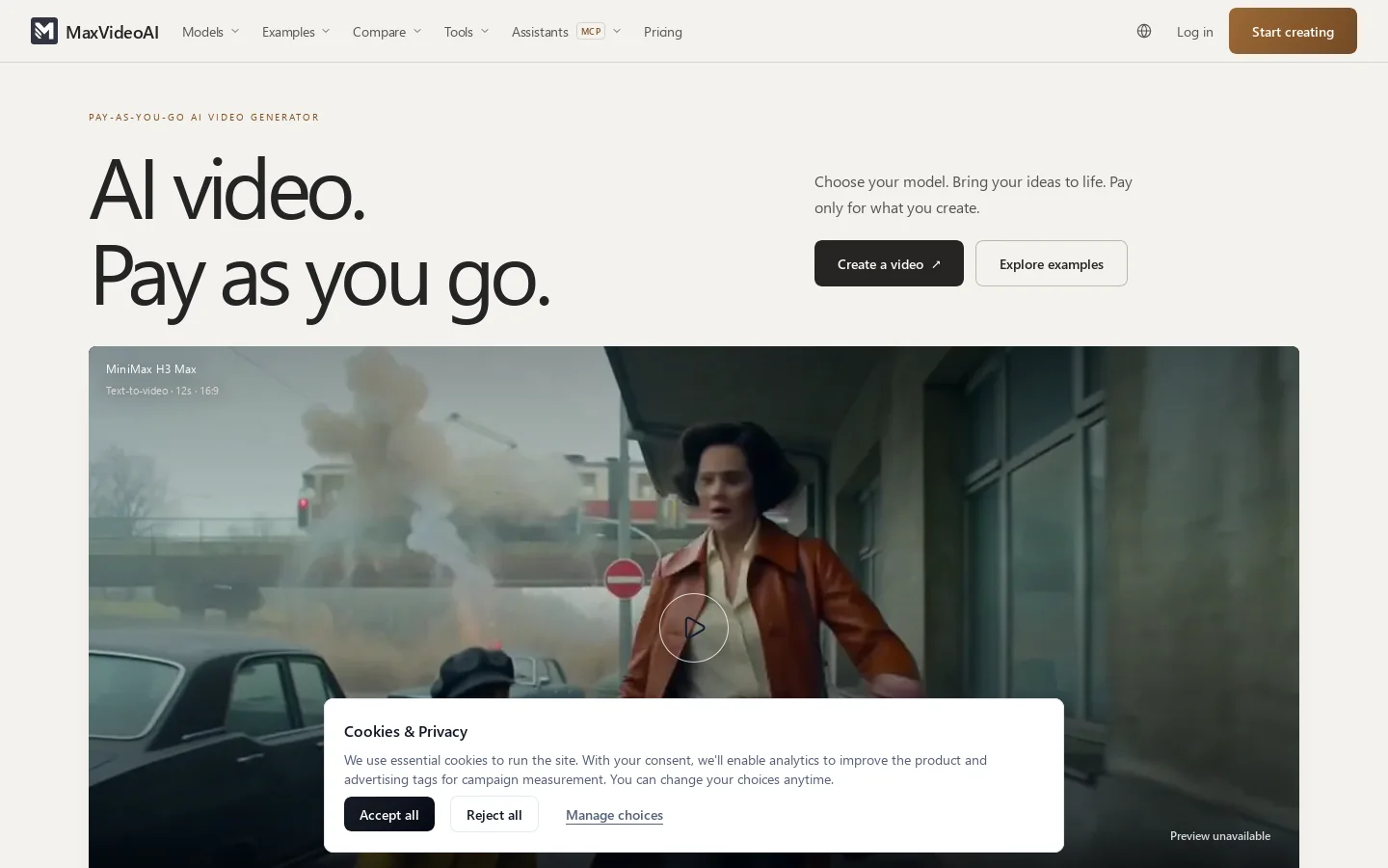 MaxVideoAI Homepage screenshot