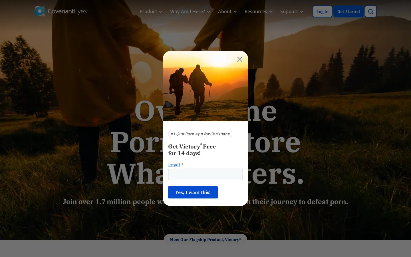 Overcome Porn. Restore What Matters. Homepage screenshot