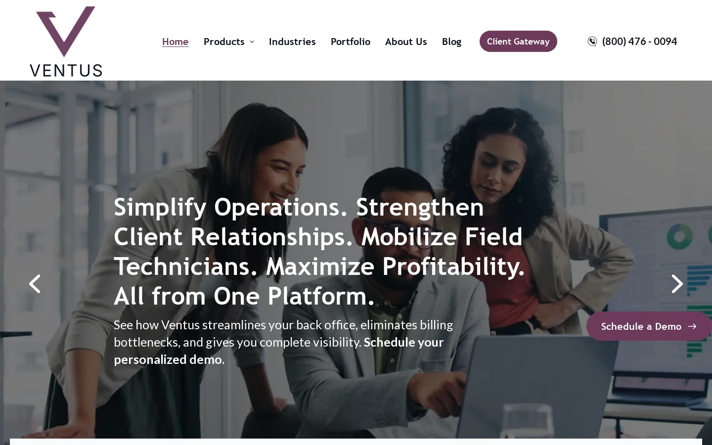 Ventus Software Homepage screenshot