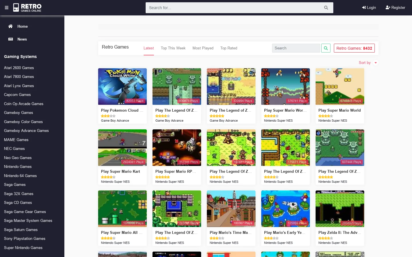 Play Retro Games Online Homepage screenshot