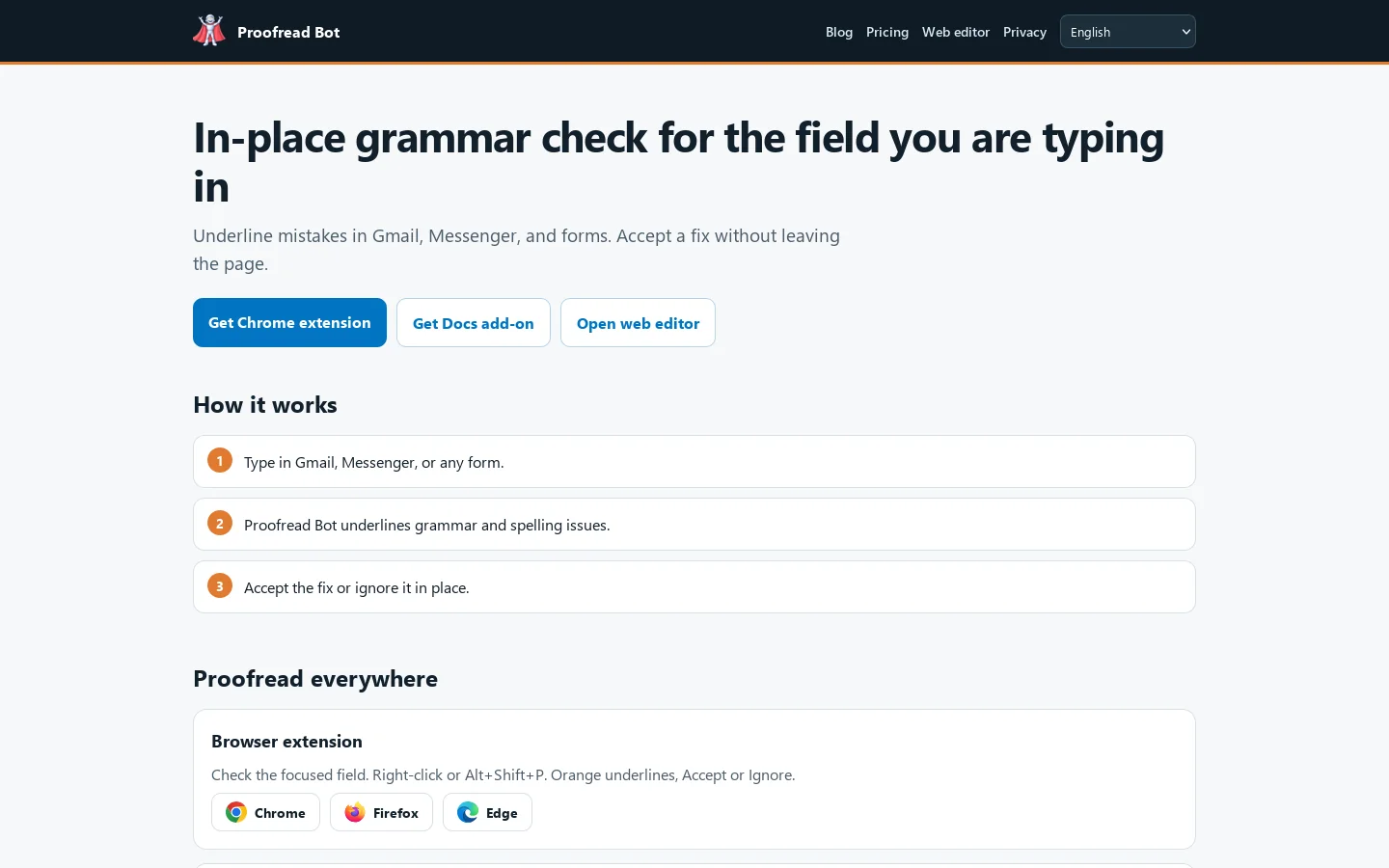 Proofread Bot Homepage screenshot