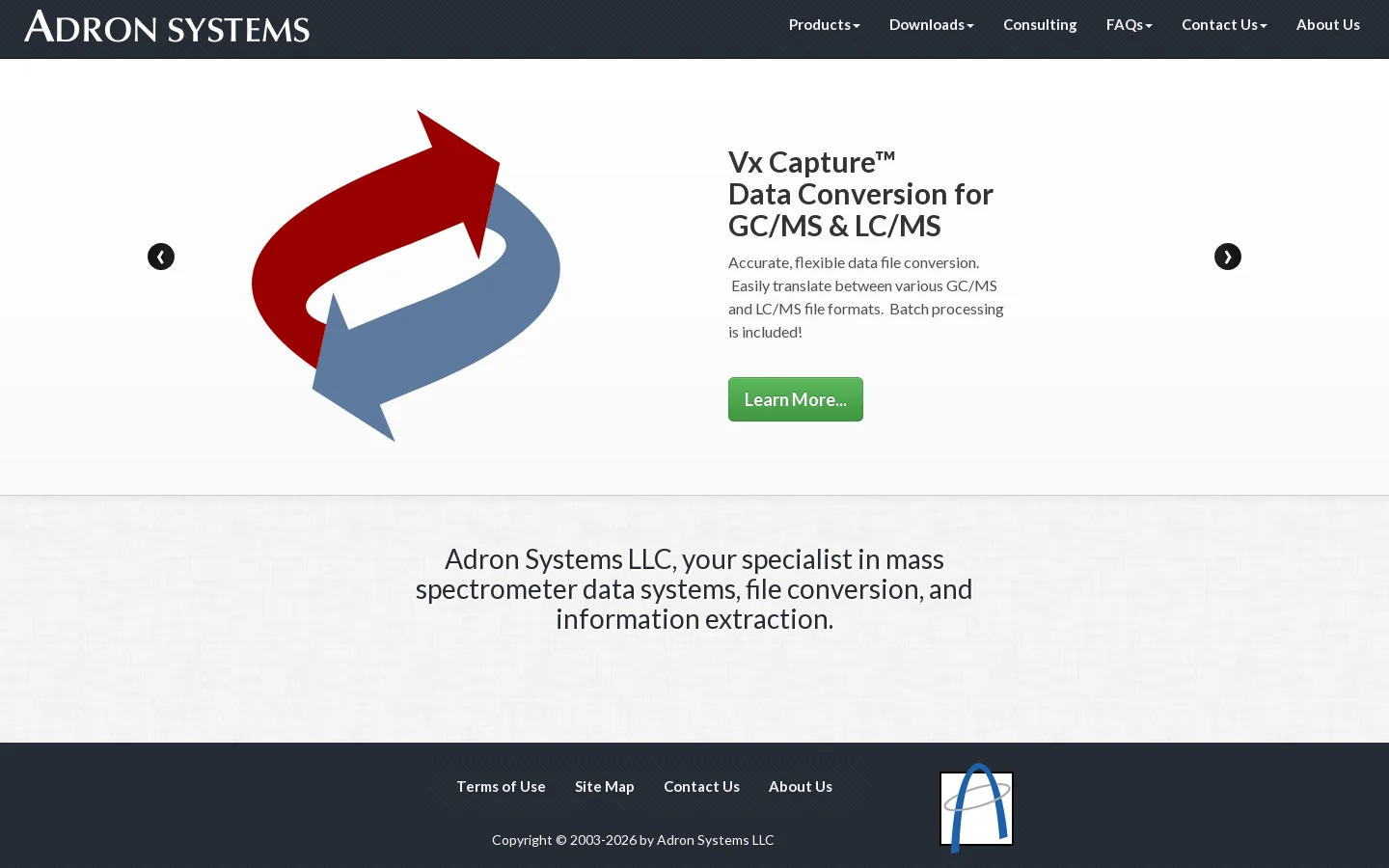 Replacement Mass Spectrometer Data Systems by Adron Systems Homepage screenshot