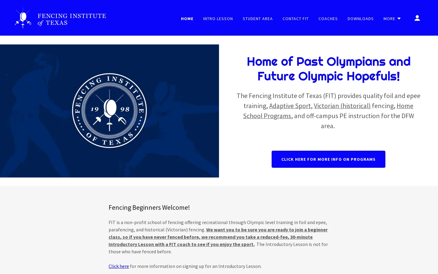 Fencing Institute of Texas - Fencing Club, Fencing Instruction Homepage screenshot