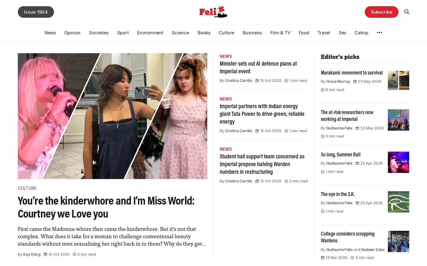 Felix – Imperial's student newspaper Homepage screenshot