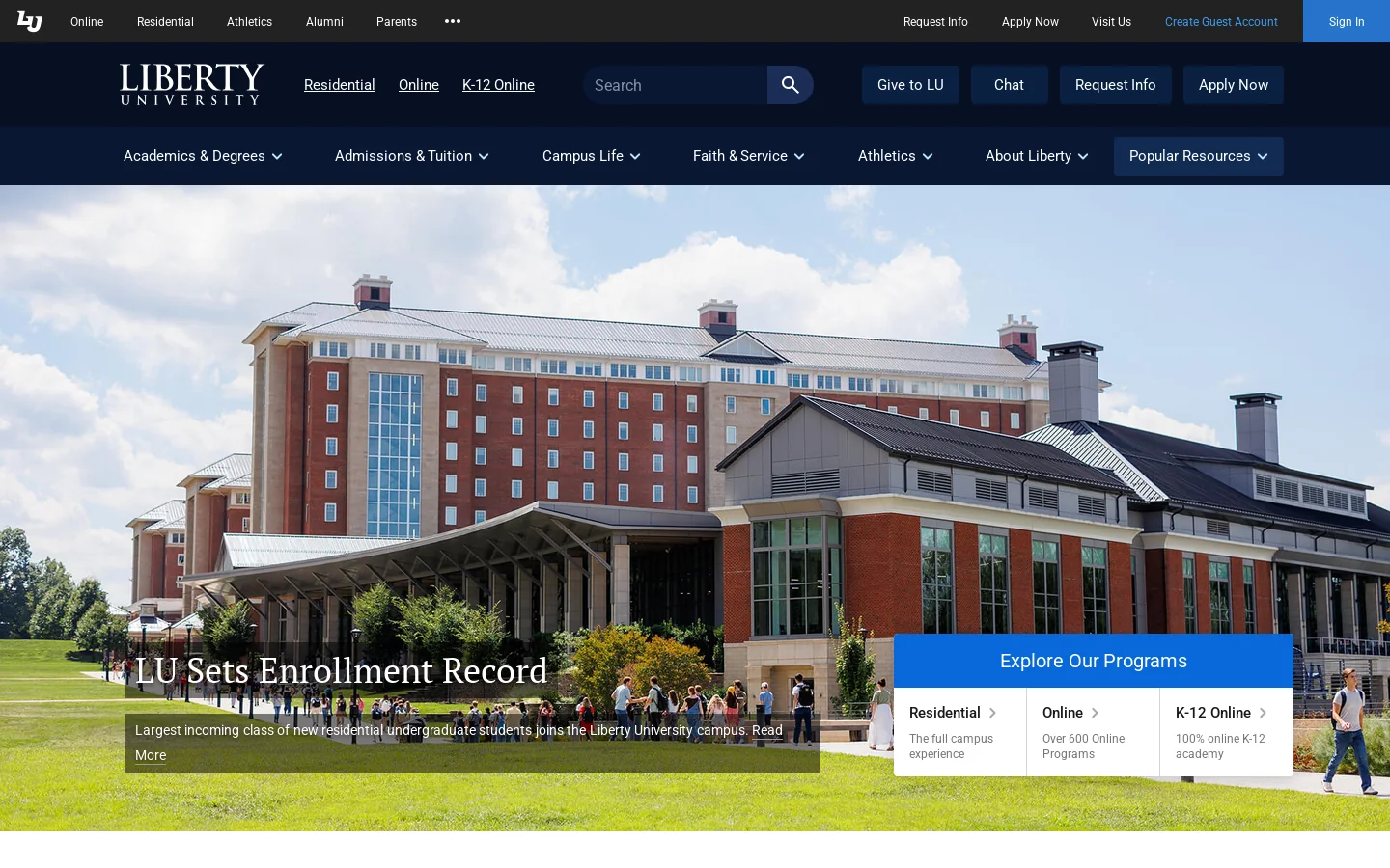Liberty University Homepage screenshot