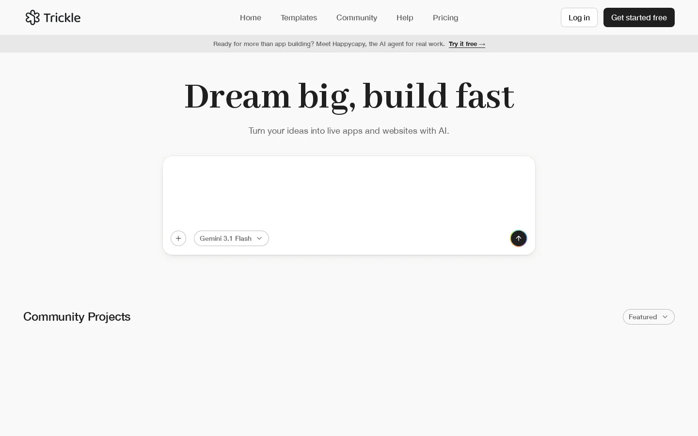 Trickle Homepage screenshot