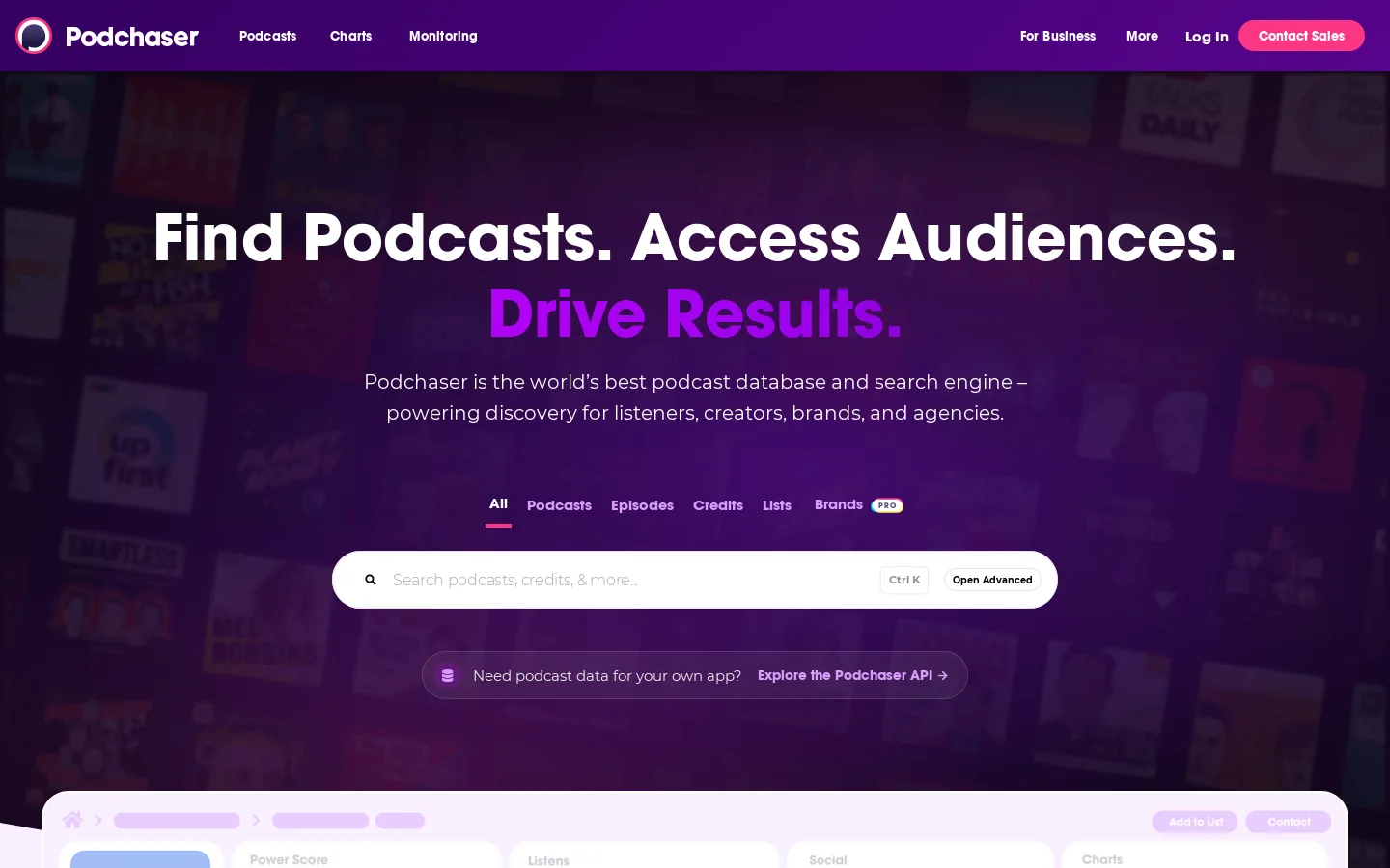 Podchaser Homepage screenshot