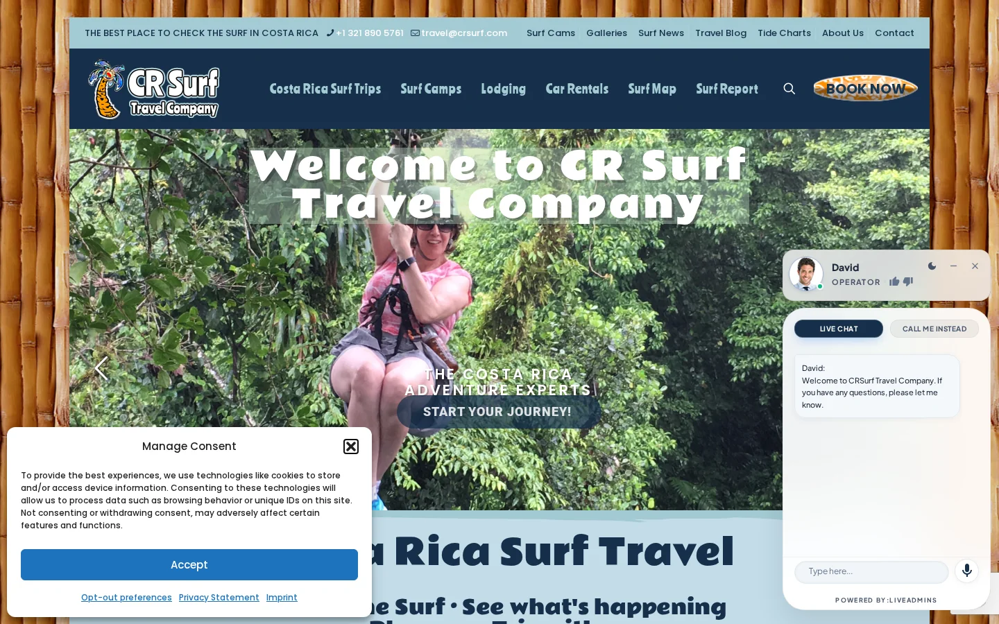 Costa Rica Surf Travel • Costa Rica travel experts - Surf Trips, Hotels, Car and SUV rentals Homepage screenshot