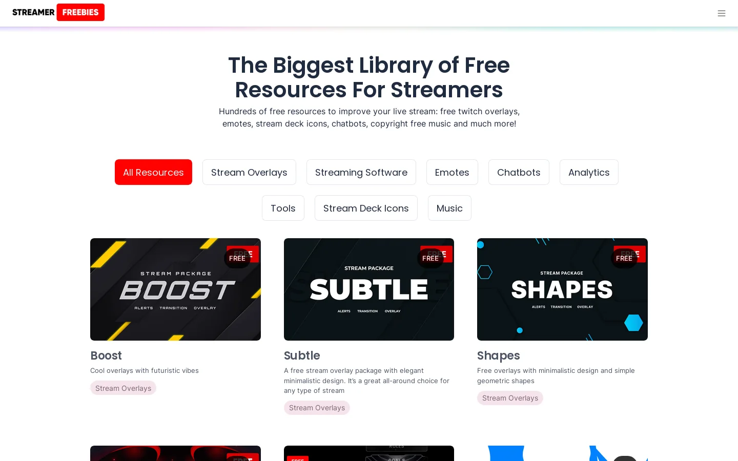 Free Resources for Live Streamers Homepage screenshot