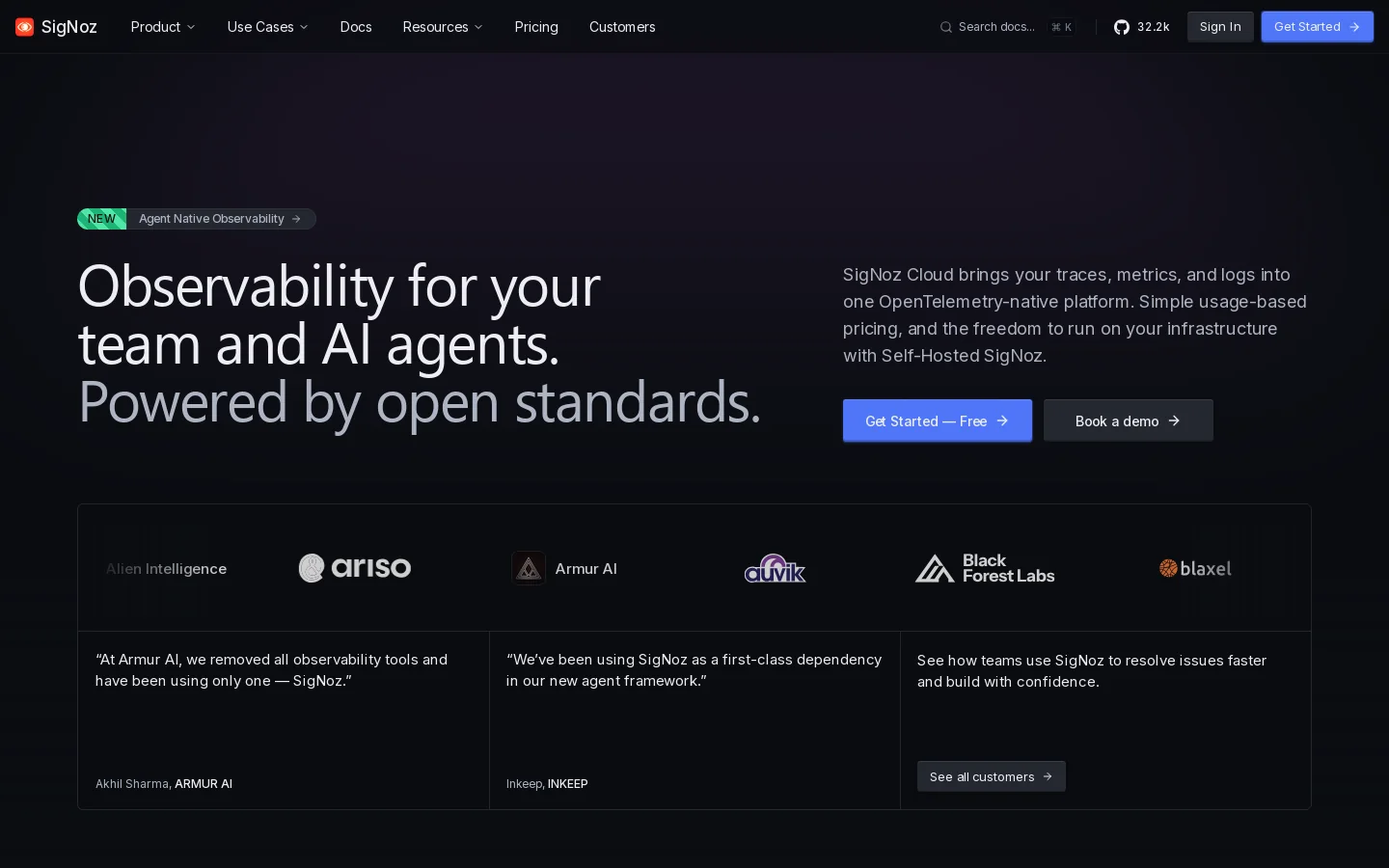 SigNoz Homepage screenshot